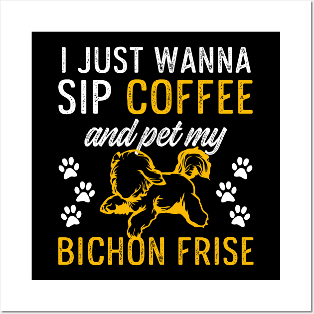 Bichon Frise Merch Cute Bichon and Coffee Design for Clothing and Gifts Wall Art by InnerMagic